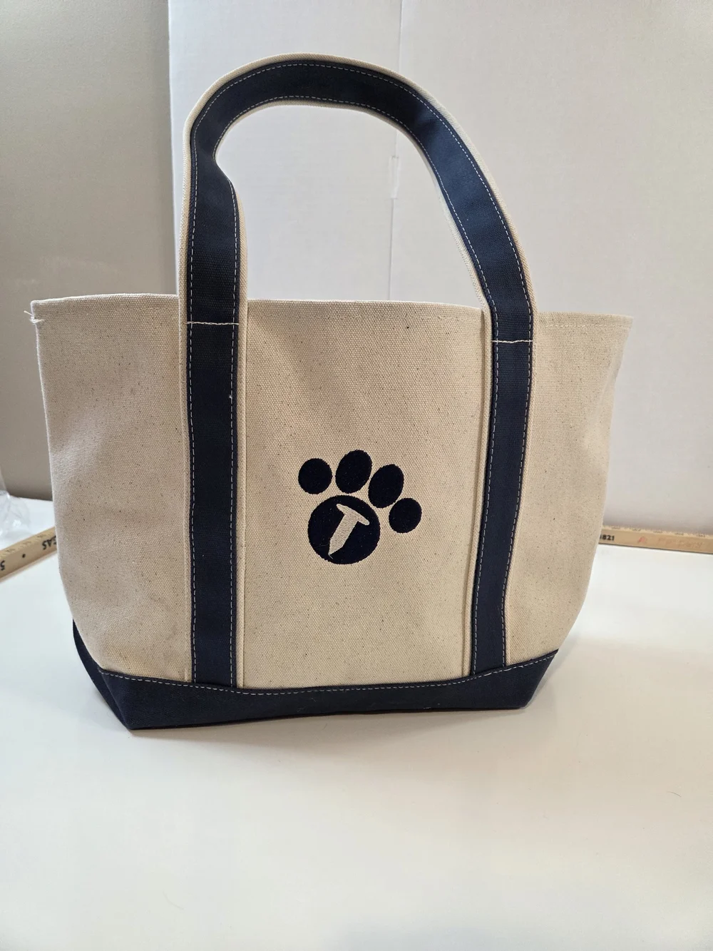Canvas Tote Bag in Natural and Navy